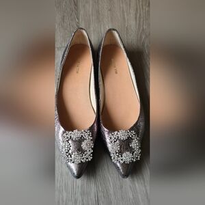 Anthropologie Embellished Crystal Classic Flats Silve 38.5 Brand: All Black